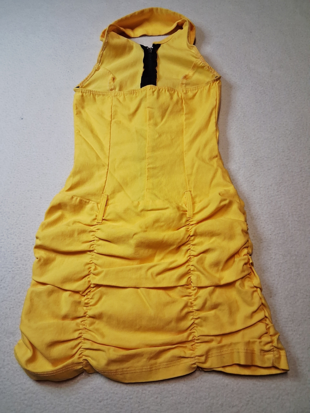 Sabora Y2K Yellow Sleeveless Ruched Halter Dress with Front Zip - Picture 4 of 5